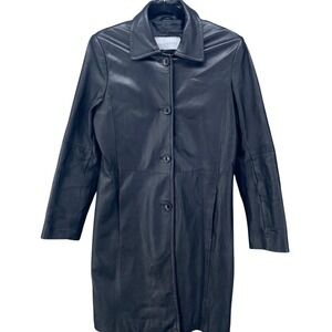 Vintage 90s Leather Blazer Coat Black 6‎